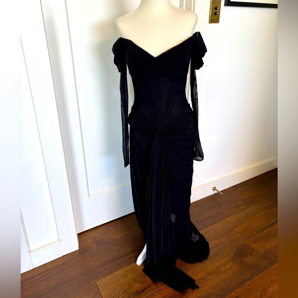 1980S VICKY TIEL COUTURE Black Corset Dress Sz 36